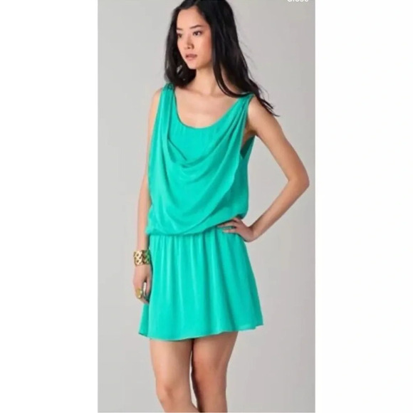 ALICE + OLIVIA 100% Silk Teal Goldie Drop Waist Blouson Dress Sz. Small - Picture 1 of 5